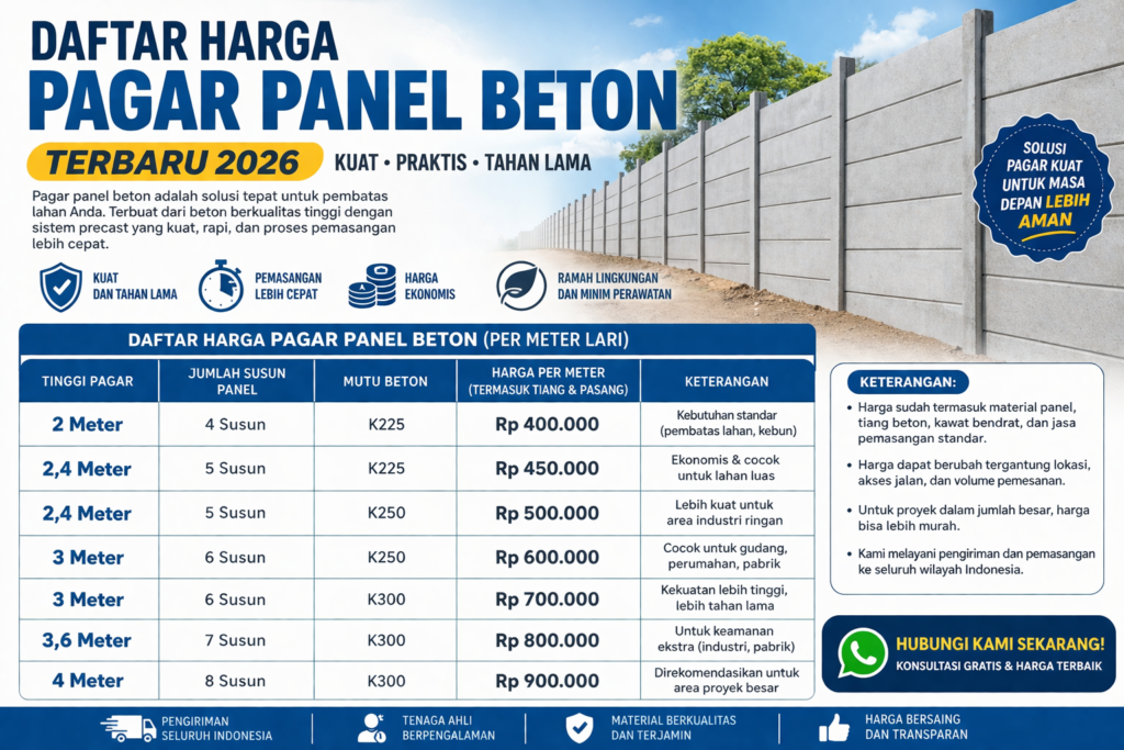 Daftar Harga Pagar Panel Beton Terbaru 2026